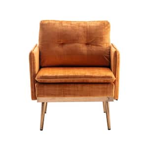 Modern Orange Velvet Accent Arm Chair with Iron Feet and Plywood Frame