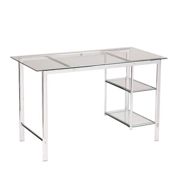 Southern Enterprises 47.3 in. Rectangular Chrome/Clear Writing Desks with Glass Top