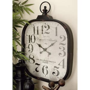 Black Metal Distressed Pocket Watch Style Analog Wall Clock with Ring Finial