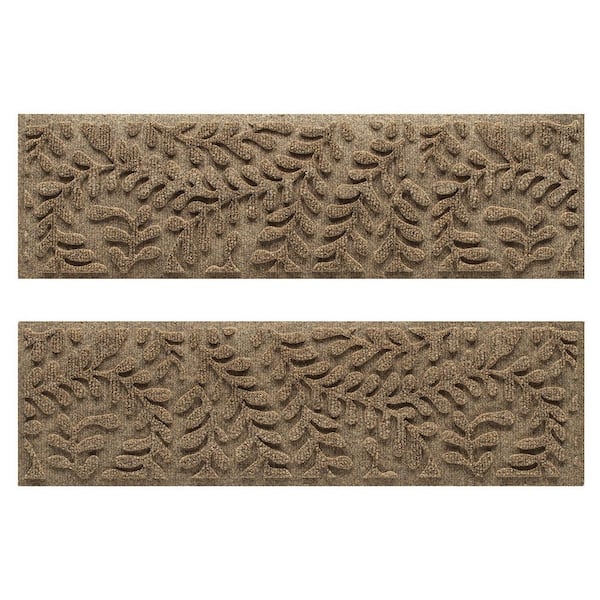 Waterhog Boxwood 8.5 in. x 30 in. PET Polyester Indoor Outdoor Stair Tread Cover (Set of 4) Camel