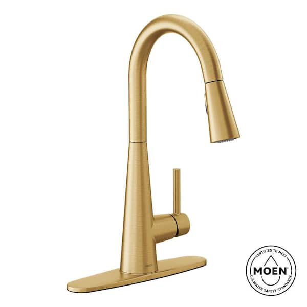 MOEN Sleek Single Handle Pull-Down Sprayer Kitchen Faucet with Reflex and Power Clean in Brushed Gold