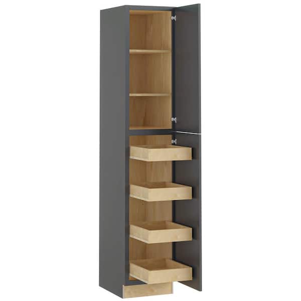 Home Decorators Collection Newport 18 in. W x 24 in. D x 96 in. H Assembled Plywood Pantry Kitchen Cabinet in Deep Onyx with 4ROT Soft Close RH
