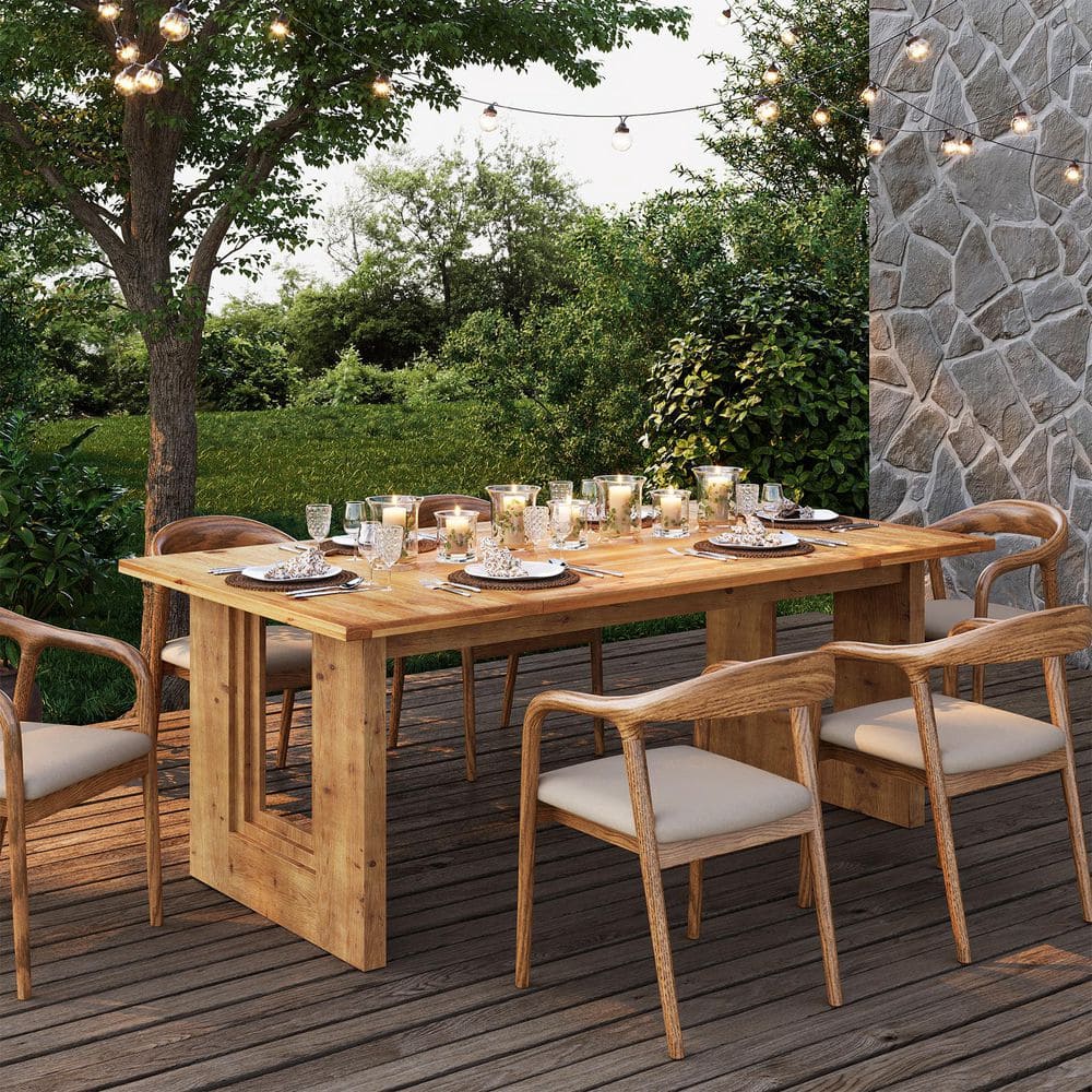 BYBLIGHT Roesler Natural Brown Solid Wood 63 in. Sled Dining Table