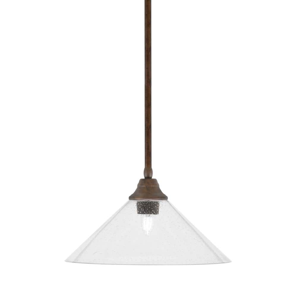 Sparta 100-Watt 1 Light Bronze Shaded Pendant Light with 16 in. Clear Bubbl
