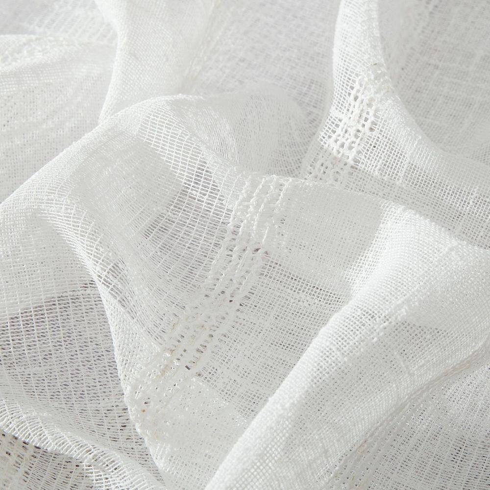 White Faux Linen Striped Fabric Shower Curtain with Liner