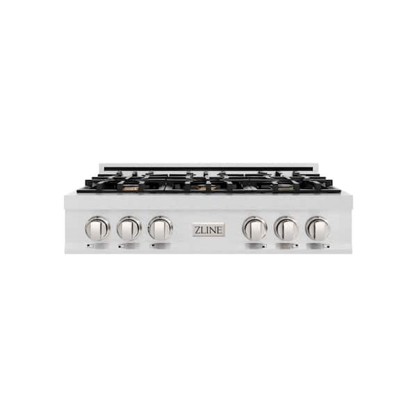 36 in. Legacy Gas Rangetop with 6 Brass Burners and Porcelain Cooktop in Satin Stainless Steel