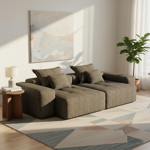 Homy Casa YSLN 113 in. Modular Tufted Chenille 4-Seater Sectional Sofa in. Graphite Black with Luxe Sparkle Fabric and No-Assembly