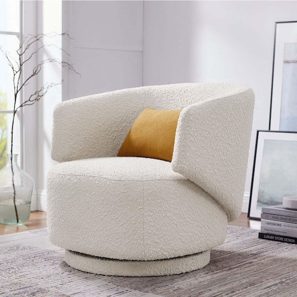 Celestia Boucle Fabric Swivel Chair in Ivory