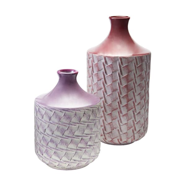 Titan Lighting 10 in. and 15 in. Woven Earthenware Decorative Vases in Purple and Radiant Orchid (Set of 2)