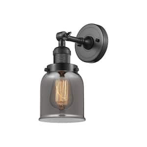 Franklin Restoration Small Bell 5 in. 1 Light Oil Rubbed Bronze Wall Sconce with Plated Smoke Glass Shade