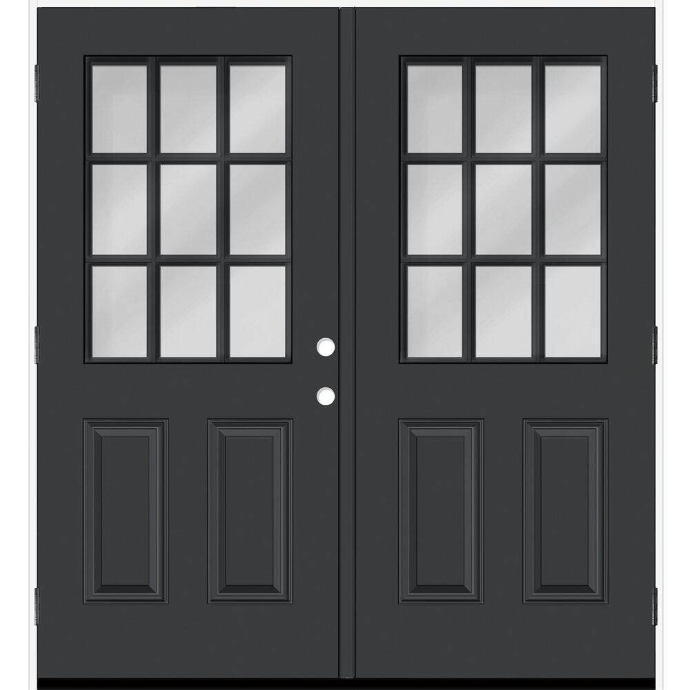 Reliant 64 in. x 80 in. 2P 1/2L 9L-SDL Clear Glass RHOS Black Finish Fiberglass Double Prehung Front Door 4 in. Jamb price history on PriceWatchPro
