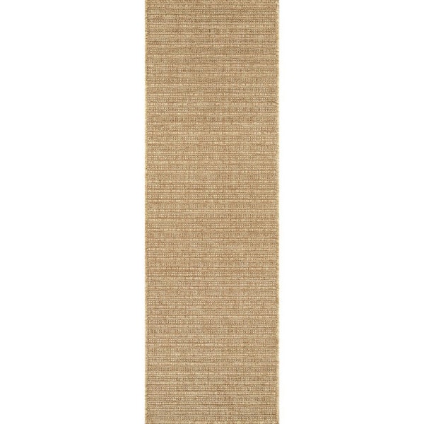 Lomira Gold 2 ft. x 7 ft. Striped Washable Easy Jute Indoor Area Rug