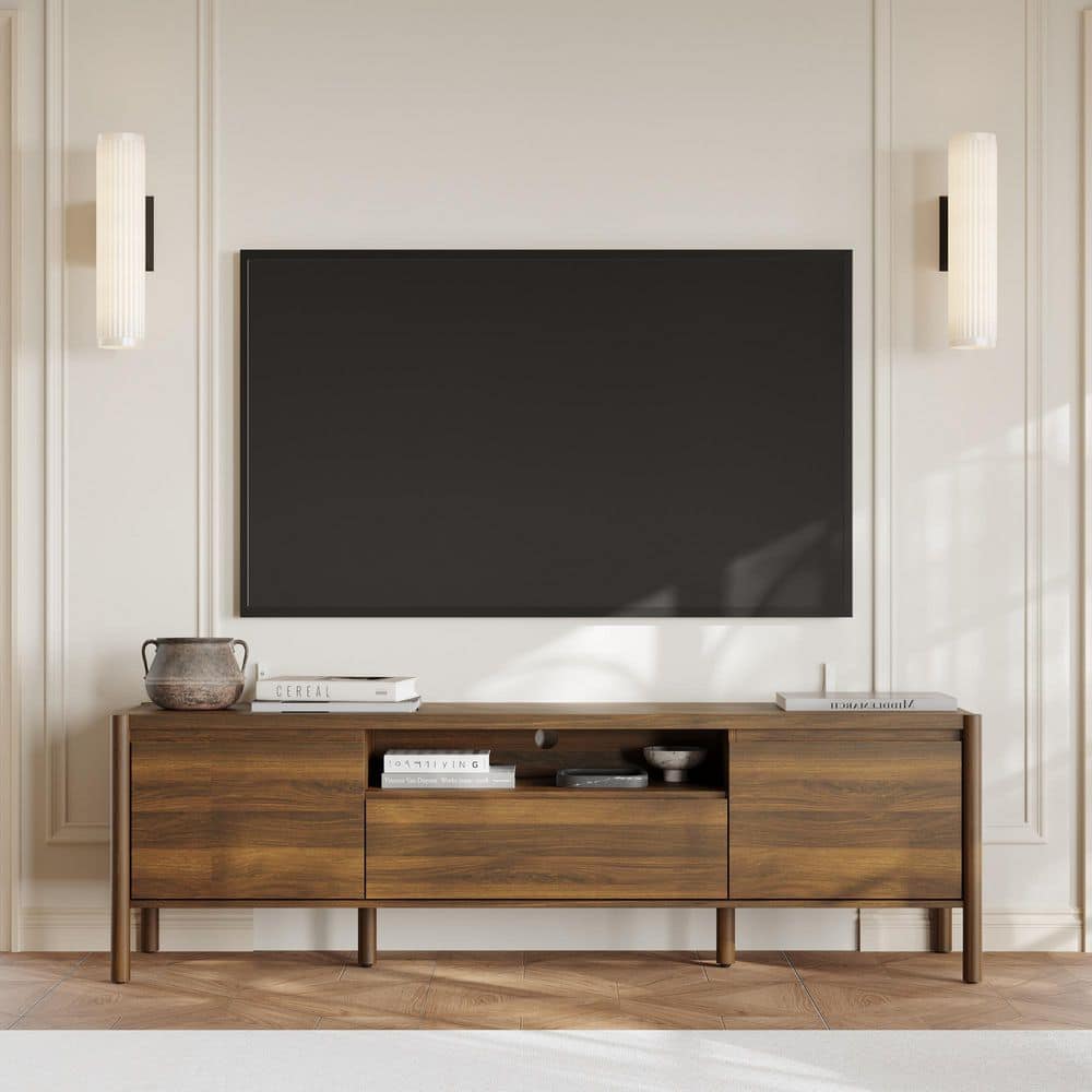 FUFU&GAGA Brown Wood Grain TV Stand Entertainment Center Fits TV's
