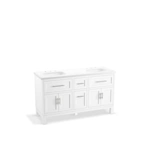 Quo 60 in. W x 21 in. D x 36 in. H Double Sink Freestanding Bath Vanity in White with Pure White Quartz Top