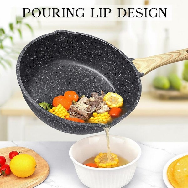 Lynzavix 4.5 Qt Granite Nonstick Saute Pan with Lid Cast Aluminum