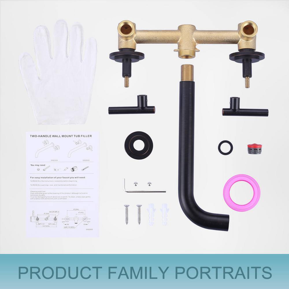 Oil Rubbed Bronze Double Handle Wall Mounted Bathroom Faucet