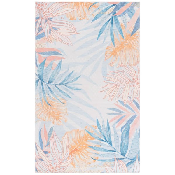 SAFAVIEH Malibu Light Blue/Beige 8 ft. x 10 ft. Machine Washable Oversized Leaf Area Rug