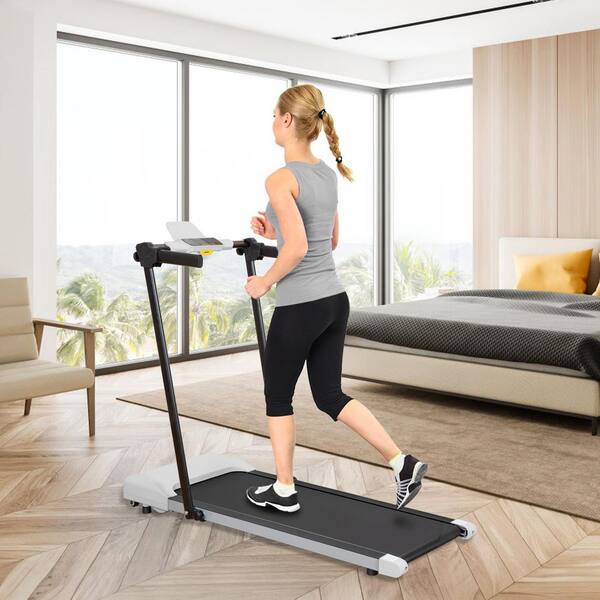Tidoin Gray Metal Foldable Electric Treadmill with Safety