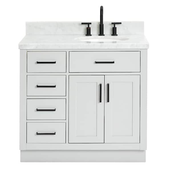 Hepburn 36 in. W x 22 in. D x 36 in. H Bath Vanity in Gray with Carrara Marble Vanity Top in White with White Basin