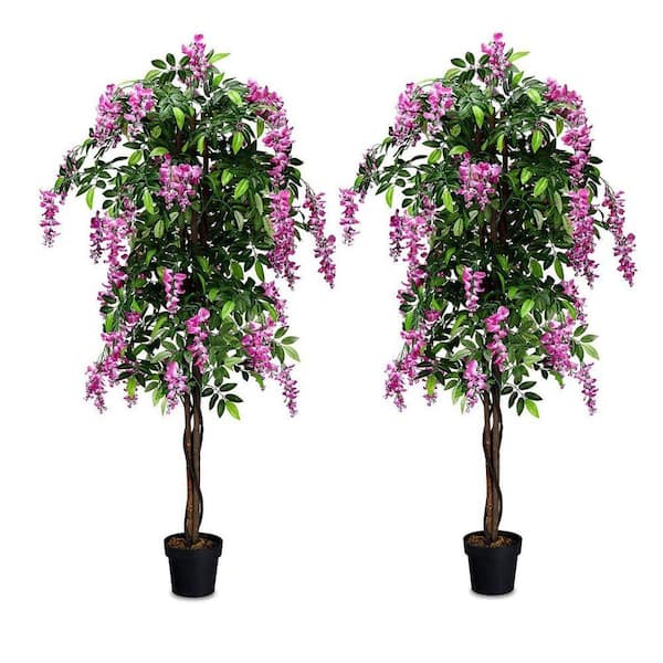 6 ft. Artificial Wisteria Silk Tree with Adjustable Tree Branche in Pot for In-Outdoor Decor (2-Pack)