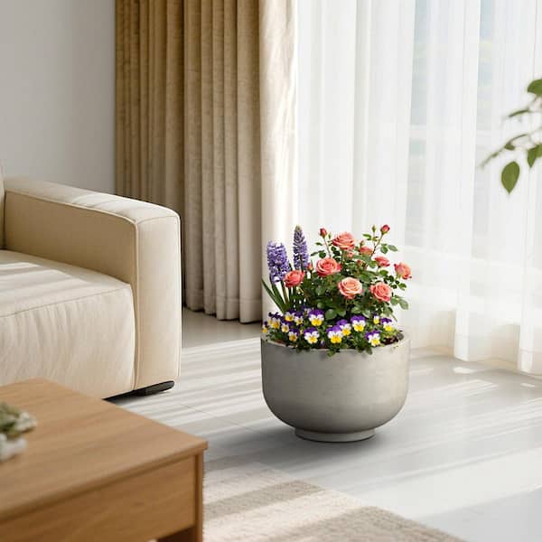 18 in. Large Stone Gray(Upgraded Interior) Concrete Planter / Pot Lightweight Planter Bowl with Drainage Holes