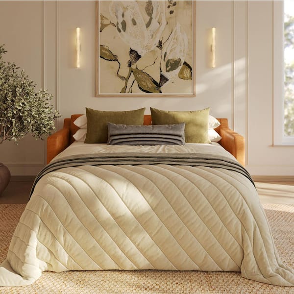 Sorrento 78 in. Straight Arm Leather Rectangle Pull-Out Convertible Sleeper Sofa in. Cognac Tan