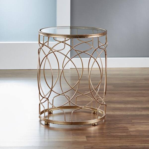 FirsTime 22 in. Loop Side Table - Gold, Tempered Glass