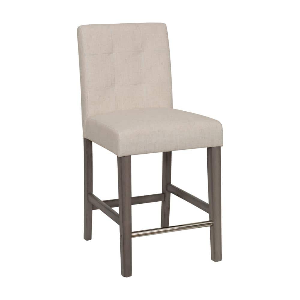 Beige Upholstered Counter Height Bar Stool with Metal Footrest