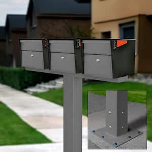 Mail Manager X3 Locking Mailbox Combo Kit w/Surface-Mount Post, Granite, Black, 3 Way Multi Mount High Security Cluster
