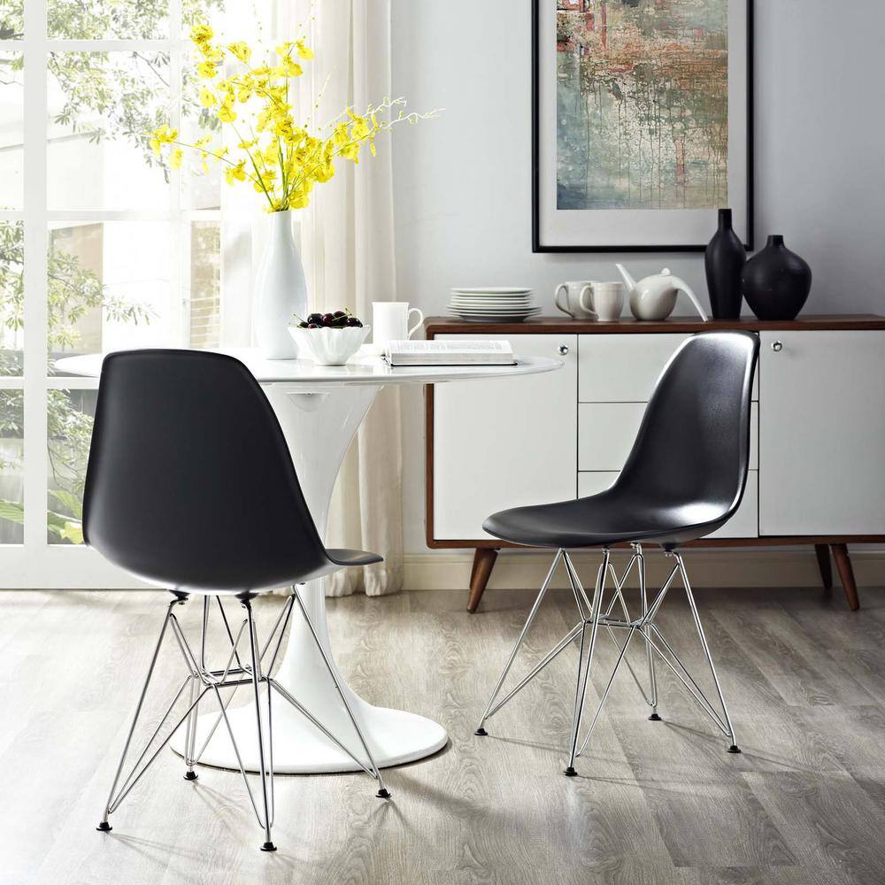 Black Molded Plastic and Steel Modern Dining Side Chair