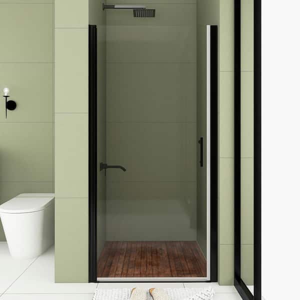 Unbranded 37 in. W x 72 in. H Pivot Semi Frameless Shower Door in Matte Black with Clear Tempered Glass