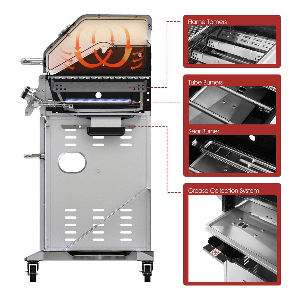 Royal Gourmet Black 6-Burner Propane Gas Grill with Side Burner