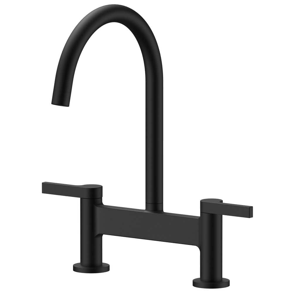 Modern Double Handle 2 Holes Deck Mount Bridge Kitchen Faucet with 360° Swivel Spout Sink Faucet in Matte Black price history on PriceWatchPro