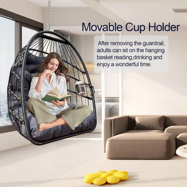 Itopfox Indoor Outdoor Black Swing Egg Basket Chair Without Stand With Cushion Foldable Frame Ceiling Hammock