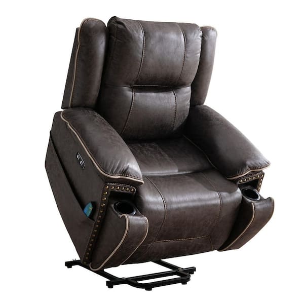41" W Oversize Dark Gray PU Leather Power Lift Recliner Chair with Massage and Heating