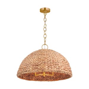 Cay Large 3-Light Burnished Brass Pendant Light with Sea Grass Shade