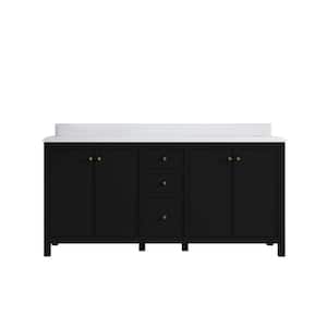 Chicago 72 in. W x 22 in. D x 36 in. H Double Sink Bath Vanity in Black with 1.5 in. White Qt. Top