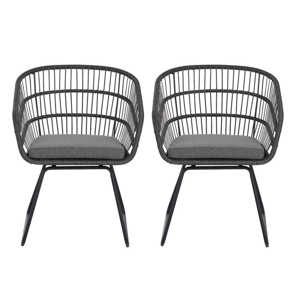 Rattan and Iron Outdoor Lounge Chair with Gray Cushions (2-Pack) for Backyard, Poolside, Garden price history on PriceWatchPro