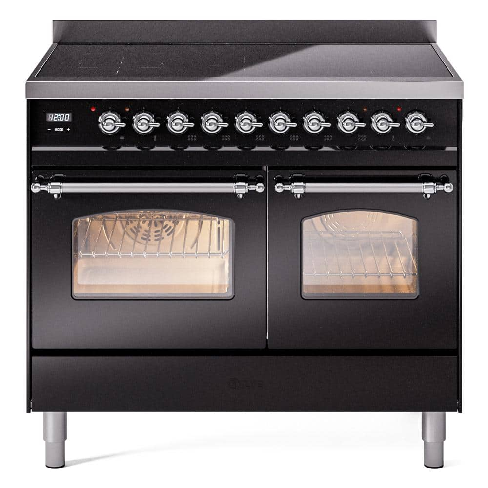 Nostalgie II 40 in. 6 Zone Freestanding Induction Range in Glossy Black with Chrome Trim -  ILVE, UPDI406NMPBKC