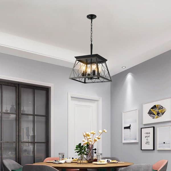 4-Light Golden Black Pendant Light-Adjustable Height, Metal Lighting Fixture with E26 Bulb Compatibility