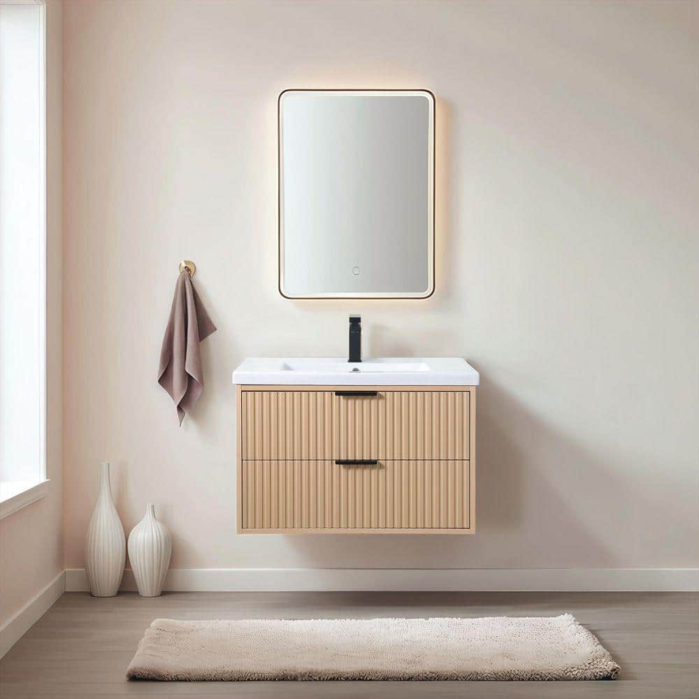 VAPSINT 30 in. W x 19 in. D x 21 in. H Floating Bath Vanity in Oak