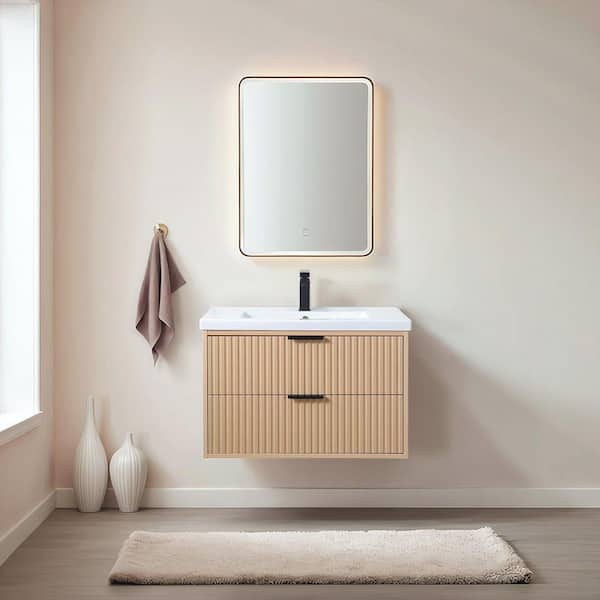 VAPSINT 30 in. W x 19 in. D x 21 in. H Floating Bath Vanity in Oak
