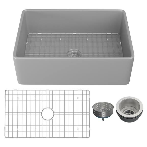 TOBILI Grey Fireclay 30 in. Single Bowl Farmhouse Apron Kitchen