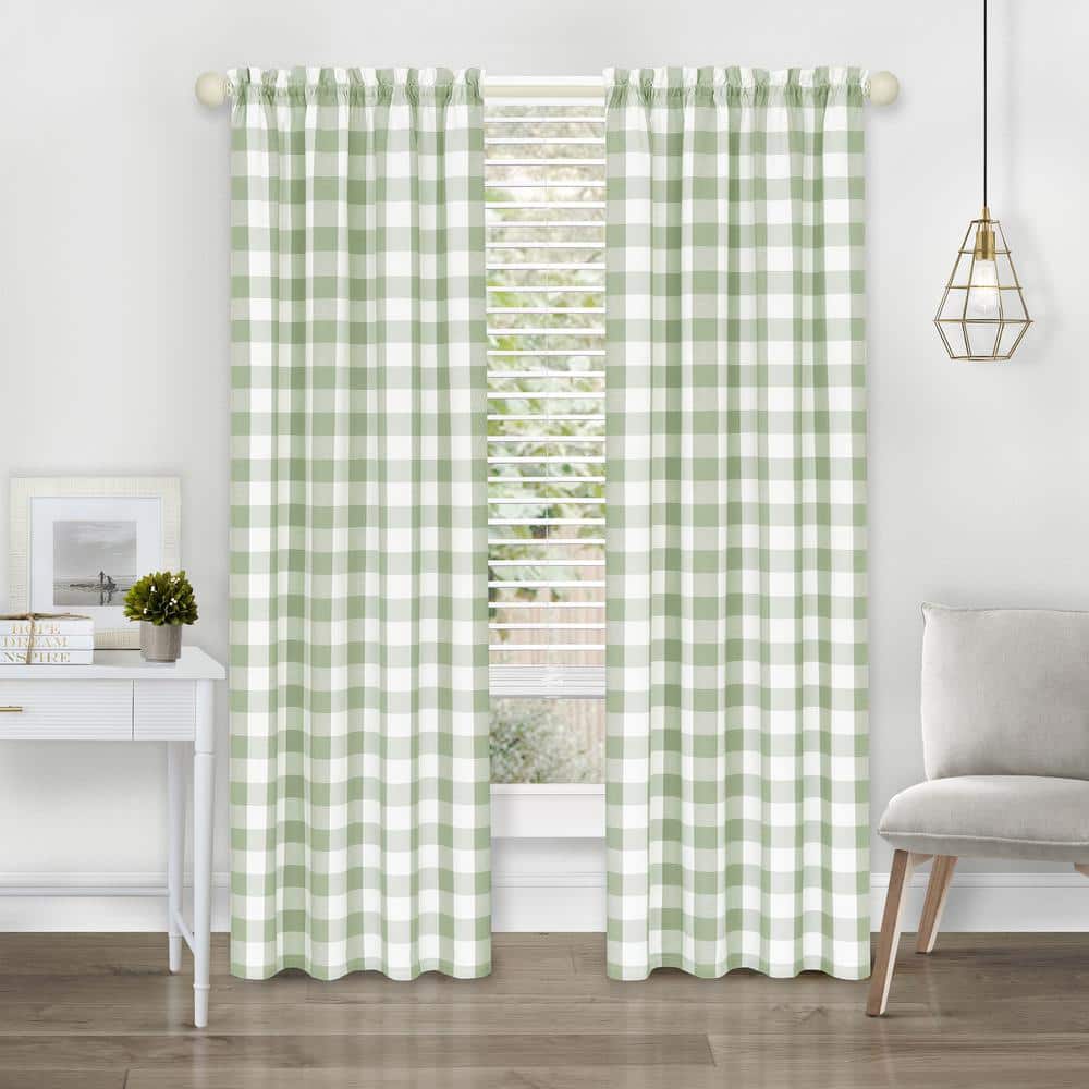 Hunter Green Plaid Cotton Polyester Rod Pocket Curtain Panel, 42 x 84 in