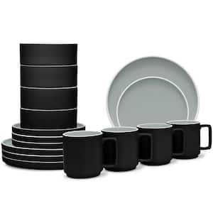 Colotrio Graphite 16-Piece (Black) Porcelain Stax Dinnerware Set, Service for 4