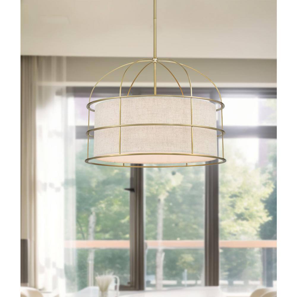 Soft Brass 5-Light Indoor/Outdoor Drum Pendant