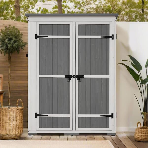 48.6 in. W x 25.2 in. D x 65.7 in. H Gray Wood Outdoor Storage Cabinet