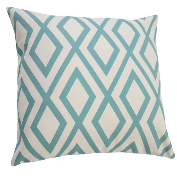 Contemporary Diamond 20 in. x 20 in. Aqua Blue/Off-White Indoor/Outdoor  Throw Pillow