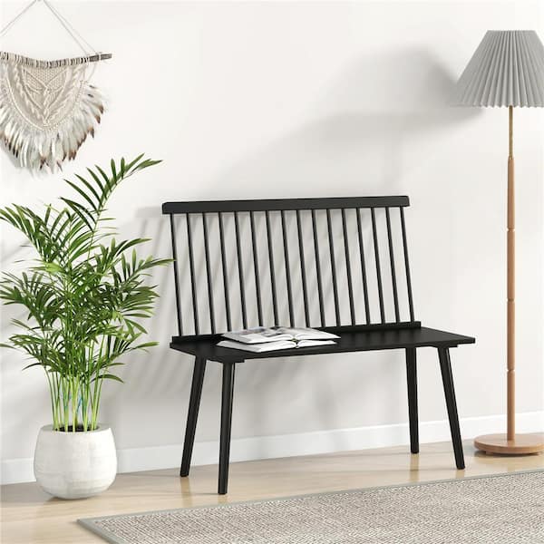 Black Windsor Dining Bench Back with Rectangle 39 in.
