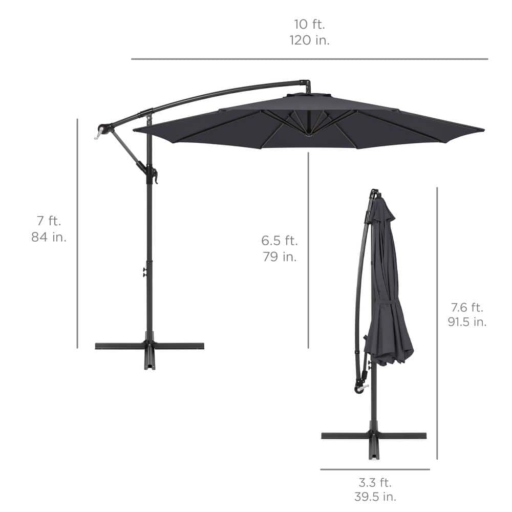 10ft Gray Aluminum Offset Patio Umbrella with Easy Tilt Adjustment